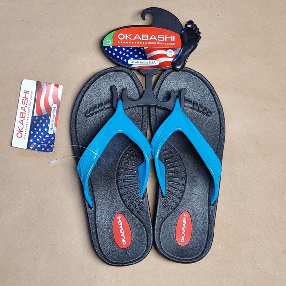 Okabashi Marina Flip Flop Medium Blue/Black 7-8 - Picture 1 of 10